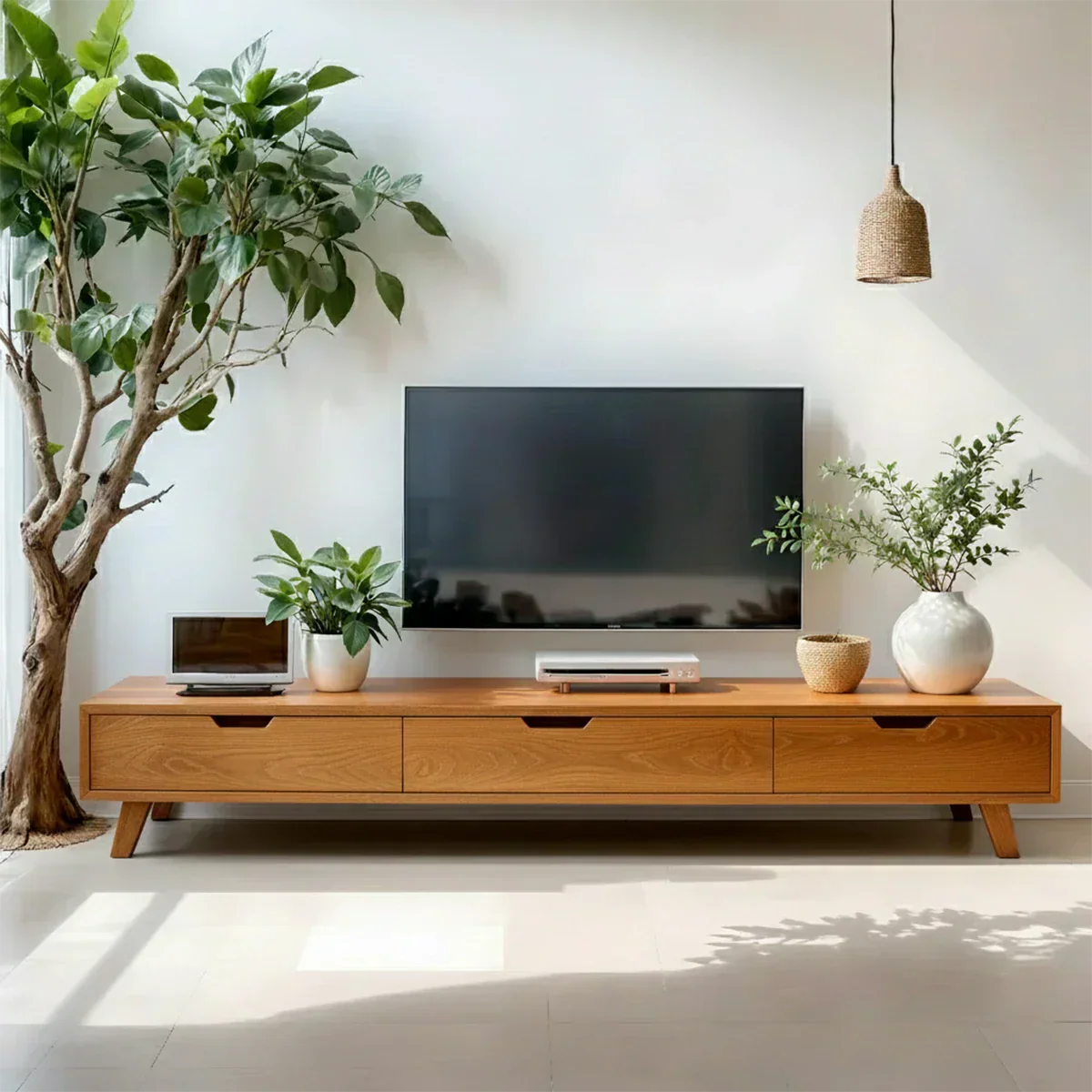 Solid Wood TV Stand – Modern Minimalist Architectural Design - Rustirawood