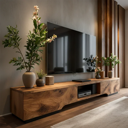 Solid Wood TV Stand – Modern Wabi Sabi Media Console - Rustirawood
