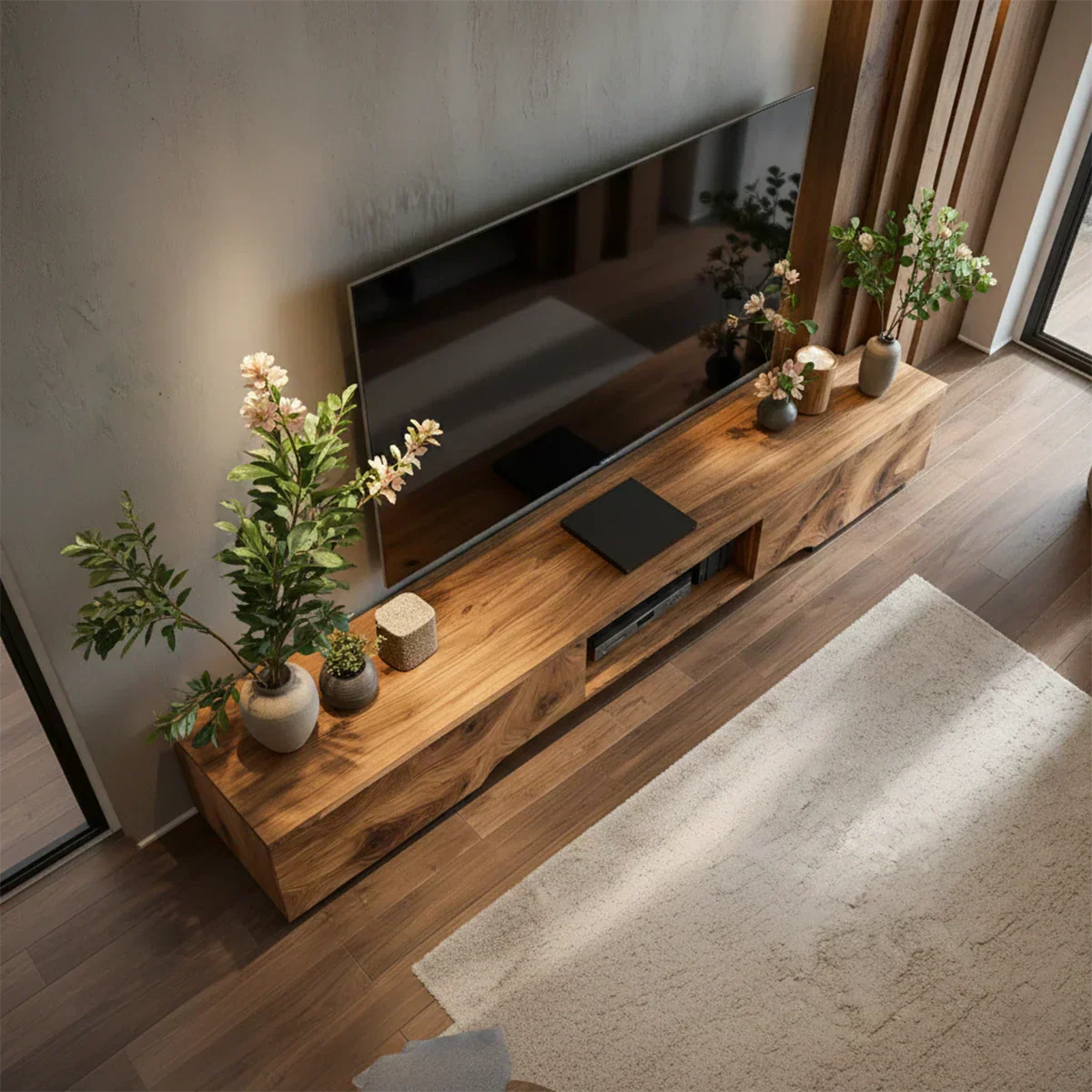 Solid Wood TV Stand – Modern Wabi Sabi Media Console - Rustirawood