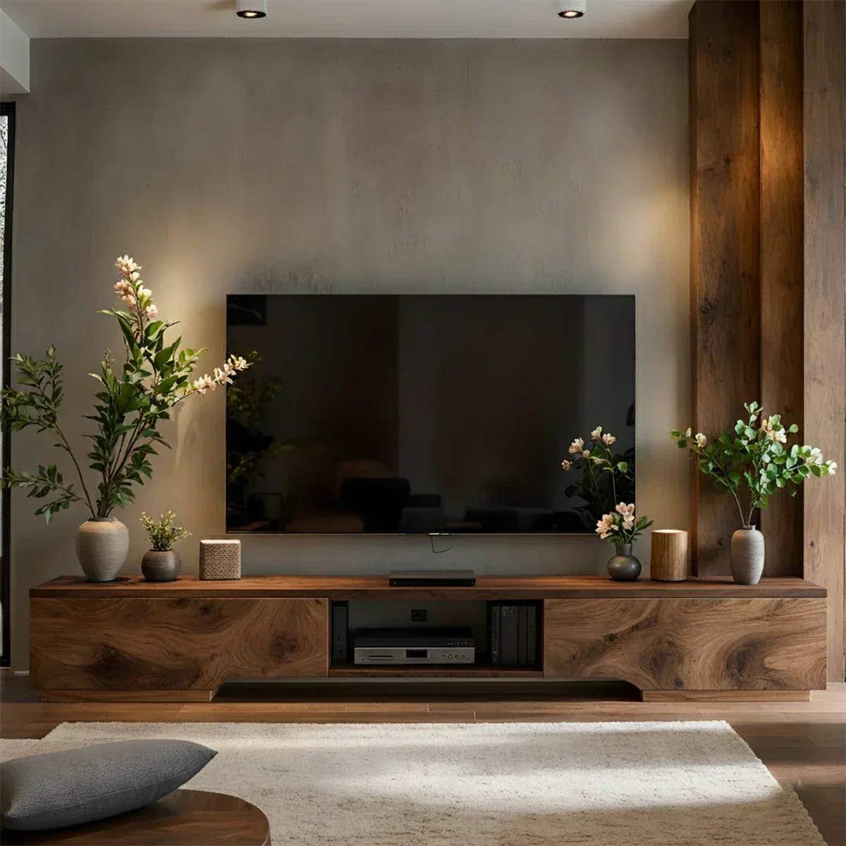 Solid Wood TV Stand – Modern Wabi Sabi Media Console - Rustirawood