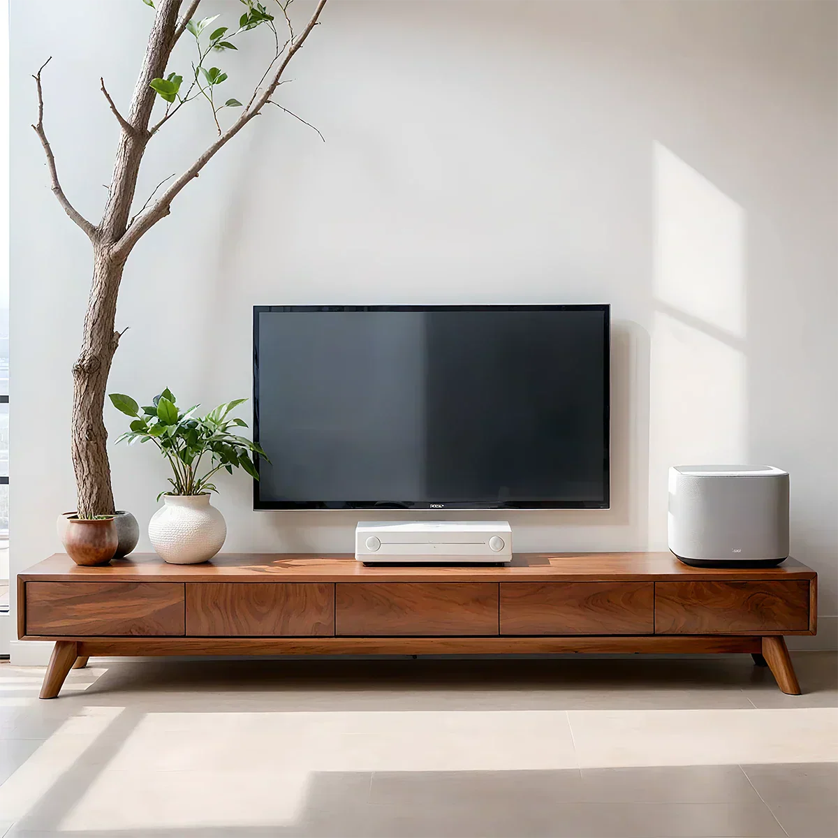 Solid Wood TV Stand – Scandinavian Minimalist Linear Design - Rustirawood