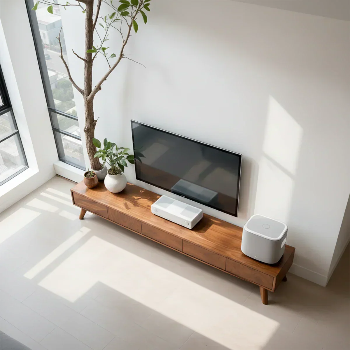 Solid Wood TV Stand – Scandinavian Minimalist Linear Design - Rustirawood