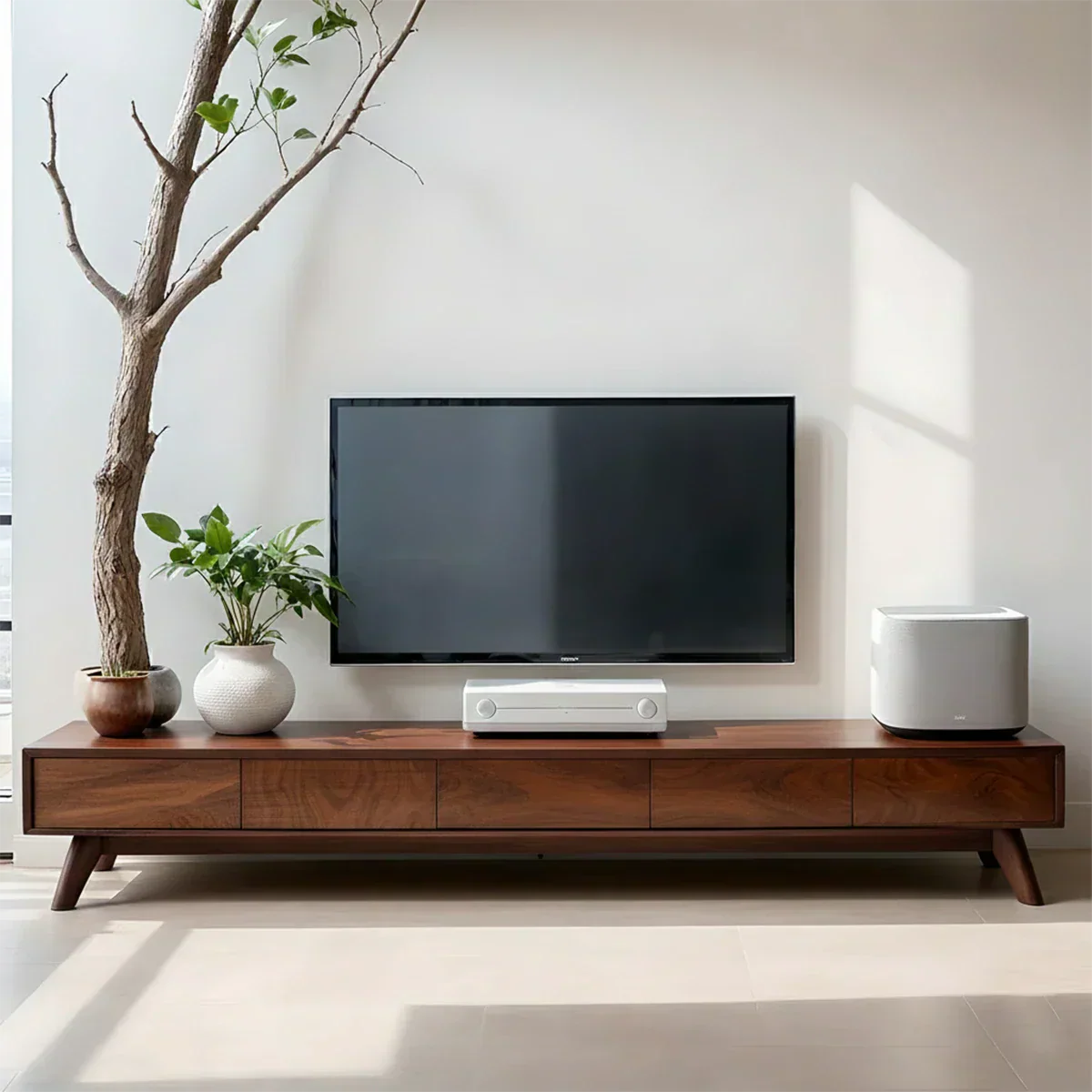 Solid Wood TV Stand – Scandinavian Minimalist Linear Design - Rustirawood