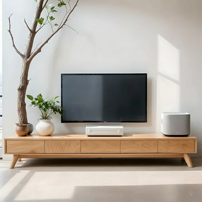 Solid Wood TV Stand – Scandinavian Minimalist Linear Design - Rustirawood