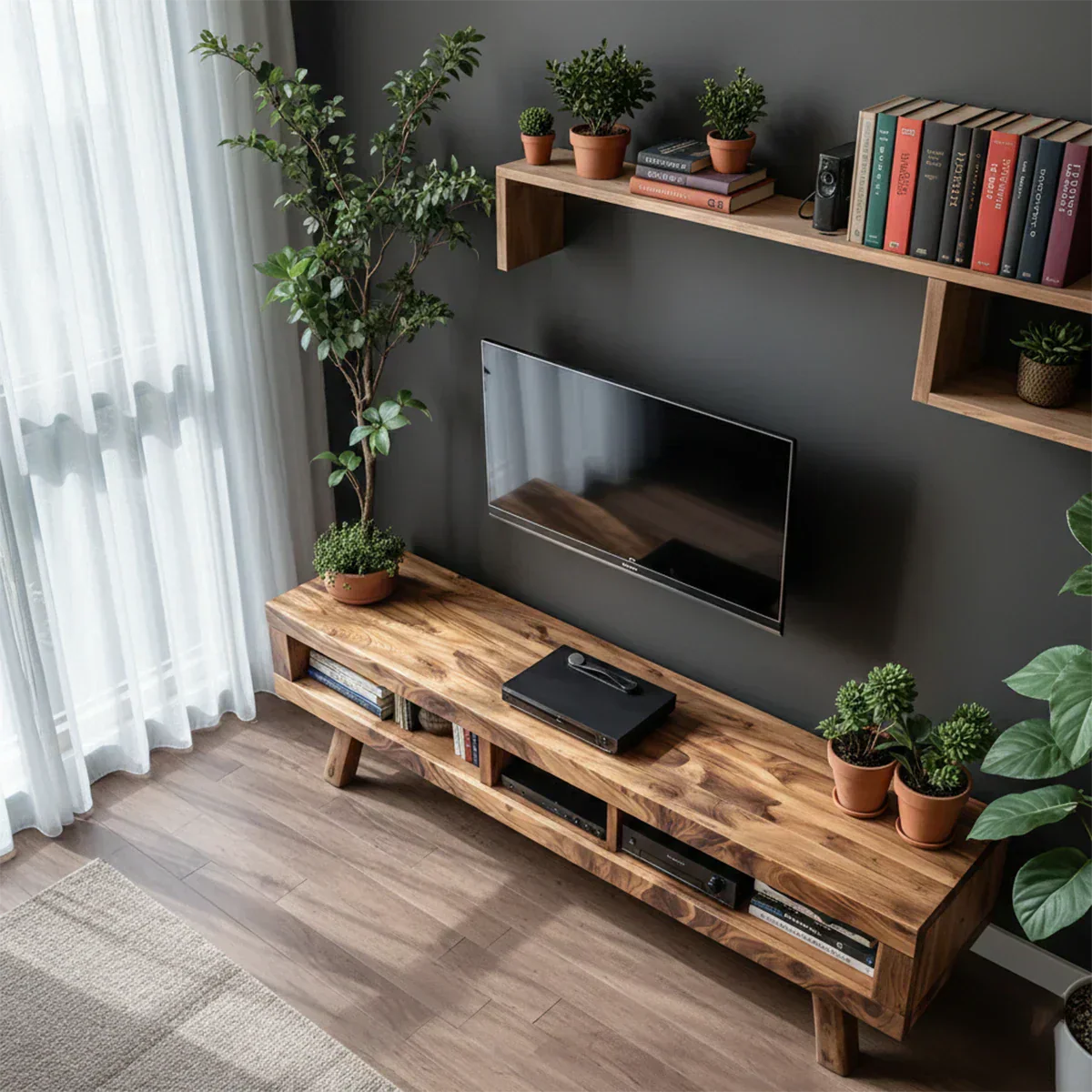 Solid Wood TV Stand – Scandinavian Modern Open-Shelf Design - Rustirawood