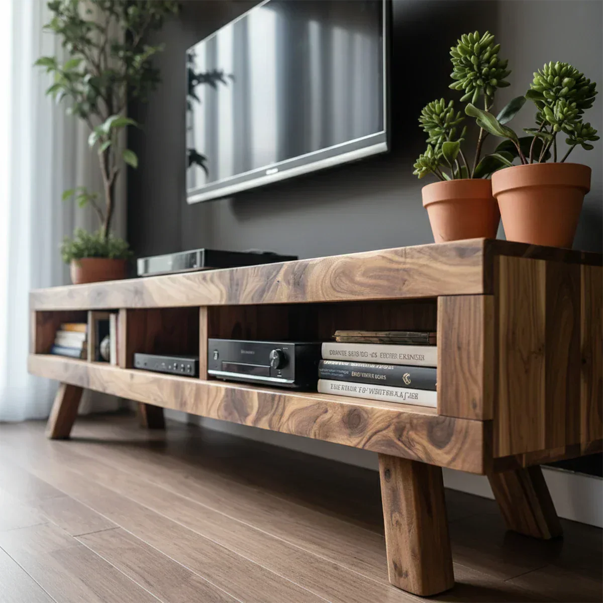 Solid Wood TV Stand – Scandinavian Modern Open-Shelf Design - Rustirawood