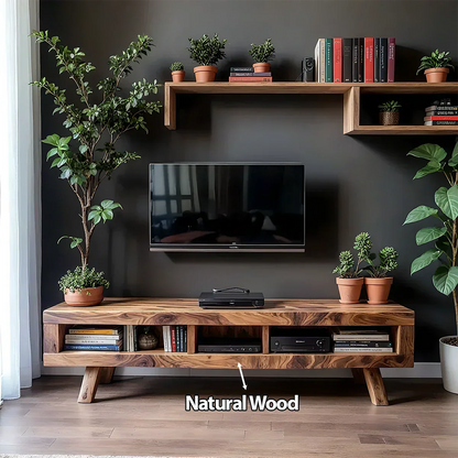 Solid Wood TV Stand – Scandinavian Modern Open-Shelf Design - Rustirawood