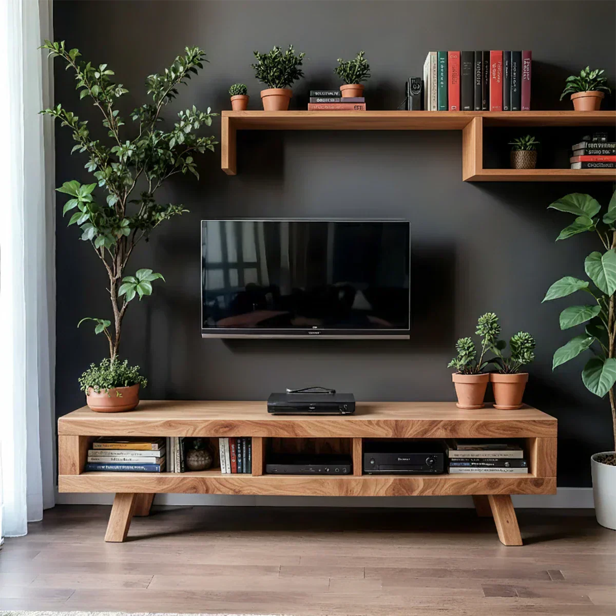 Solid Wood TV Stand – Scandinavian Modern Open-Shelf Design - Rustirawood