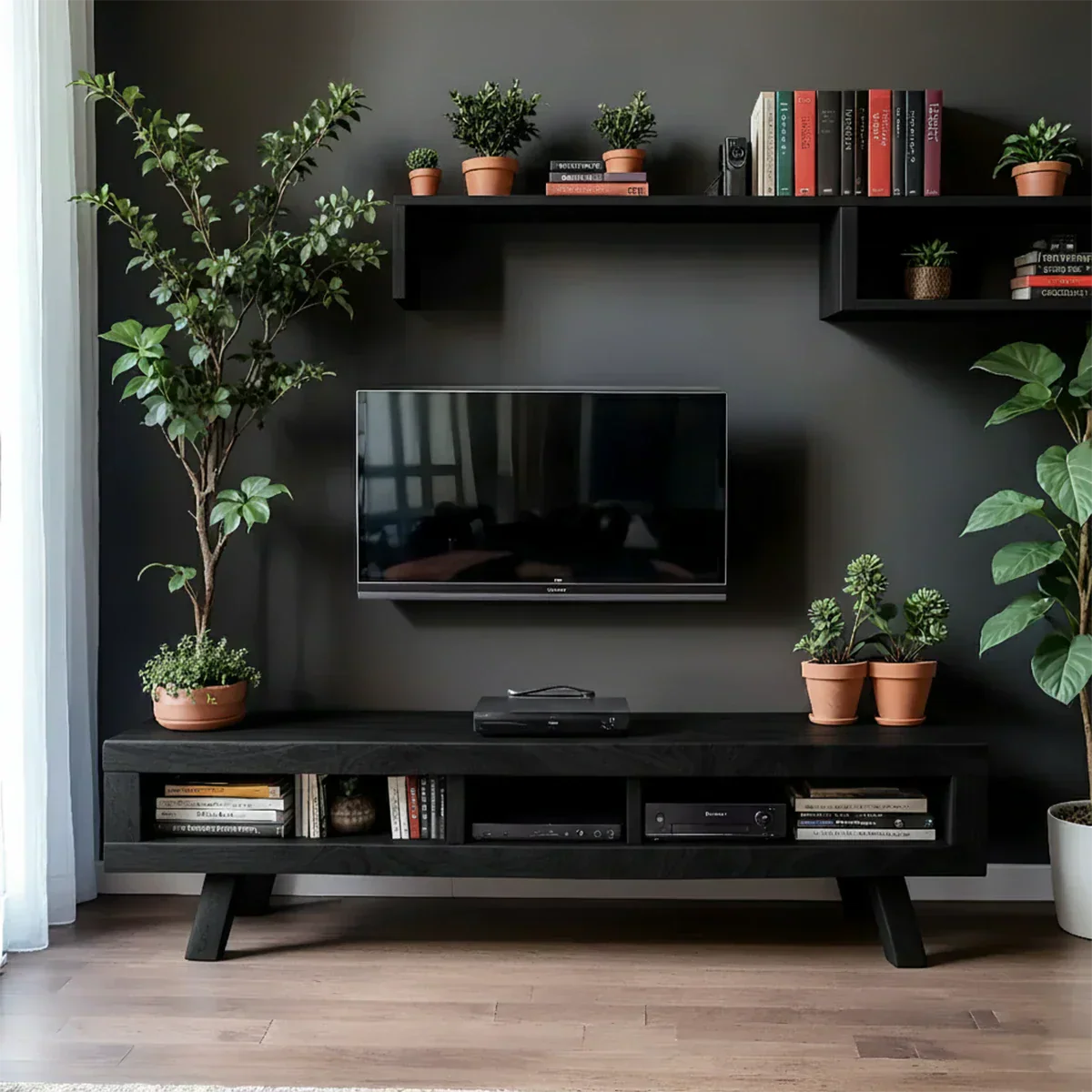 Solid Wood TV Stand – Scandinavian Modern Open-Shelf Design - Rustirawood