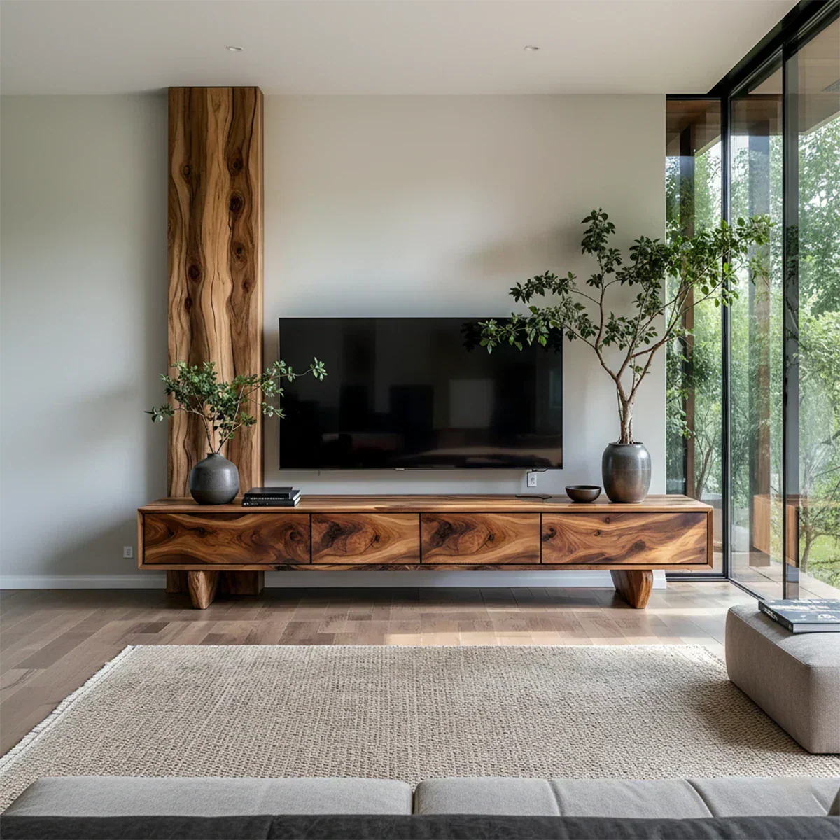 Solid Wood TV Stand – Wabi Sabi Media Console with Deep Natural Grain - Rustirawood