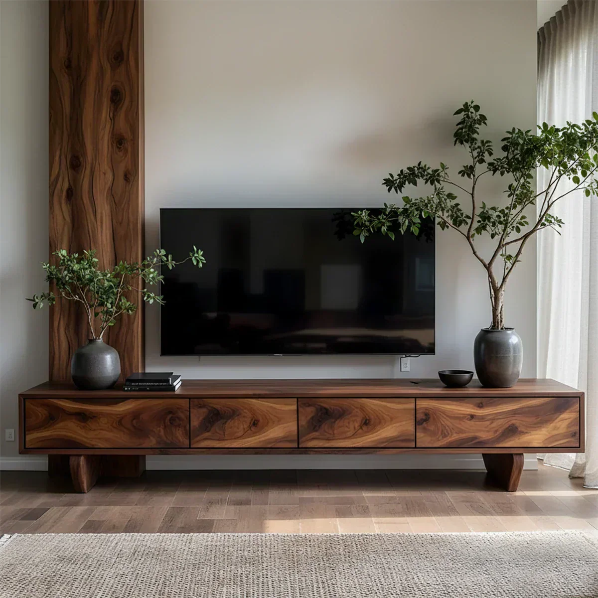 Solid Wood TV Stand – Wabi Sabi Media Console with Deep Natural Grain - Rustirawood