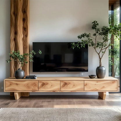 Solid Wood TV Stand – Wabi Sabi Media Console with Deep Natural Grain - Rustirawood