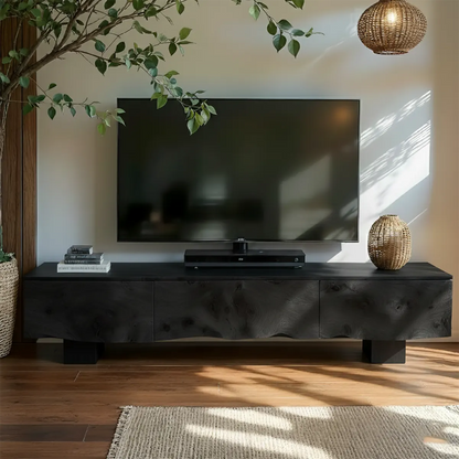 Solid Wood TV Stand – Wabi Sabi Media Console with Knotted Grain - Rustirawood