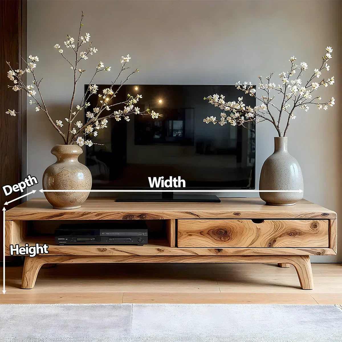 Solid Wood TV Stand – Wabi Sabi Media Console with Warm Natural Grain - Rustirawood