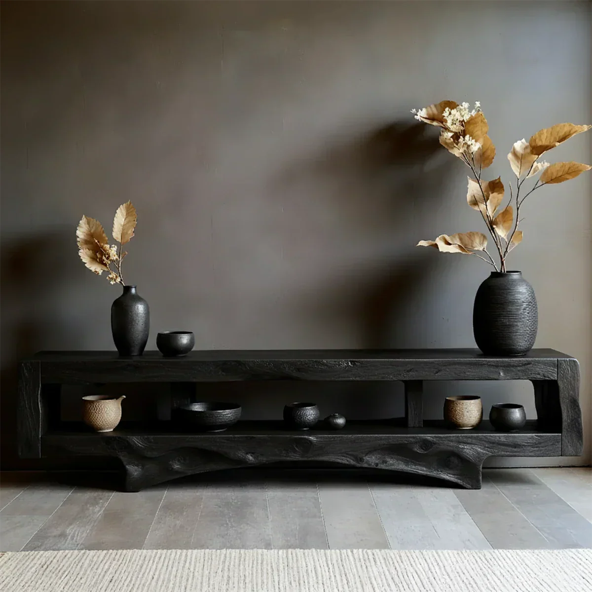 Solid Wood Wabi Sabi Console Table – Natural Finish Entryway & Living Room Shelf - Rustirawood