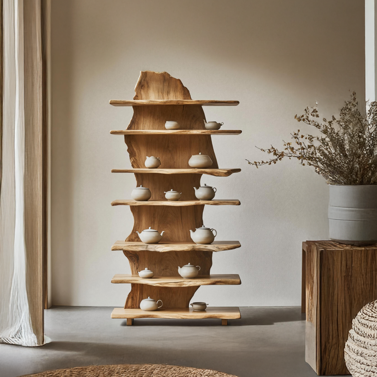 Rustic Solid Wood Standing Shelf For Entryway Design Ideas