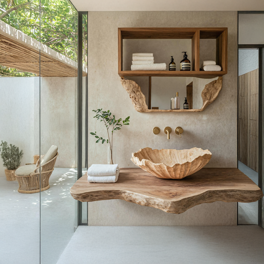 Wooden Vessel Sink Handcrafted Rustic For Furniture Decor