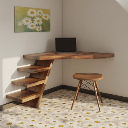 Minimalist Floating Corner Desk With Shelves For Small Home Office Workspace