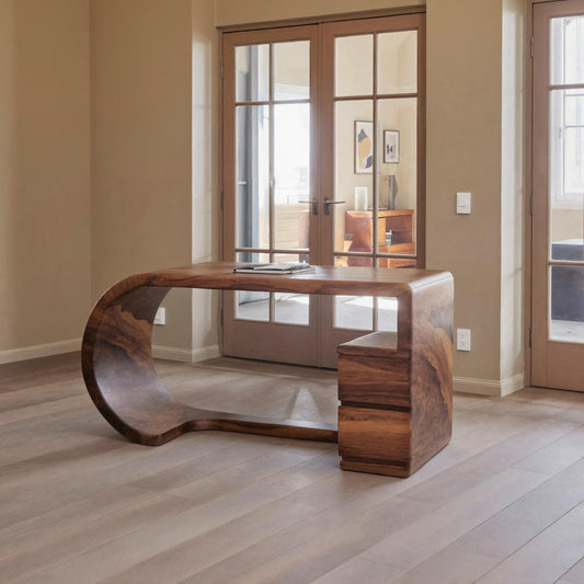 Curved Sculptural Desk With Fluid Form For Home Office And Studio