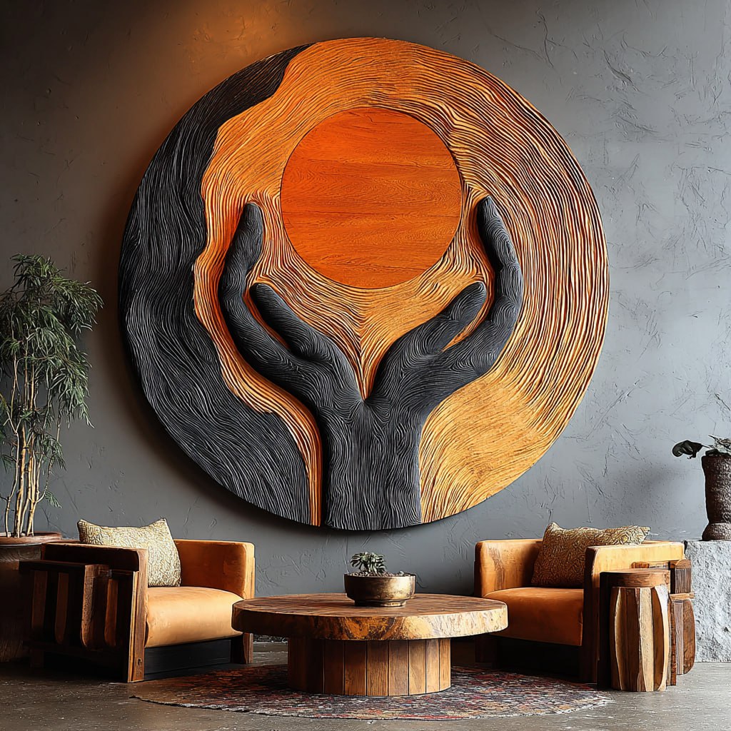 Handcrafted Wooden Wall Art Sculpture For Furniture Decoration