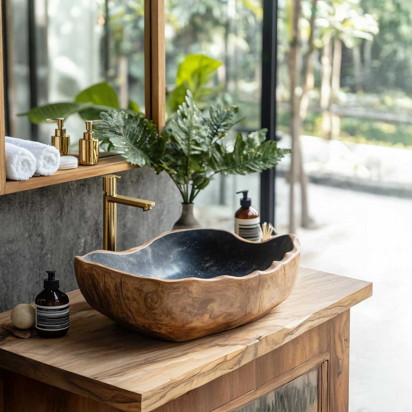 Solid Wood Sink Mid Century Look For Bathroom Interior