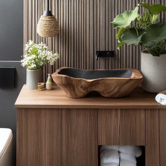 Mid Century Rustic Wooden Vessel Sink For Bathroom Ideas