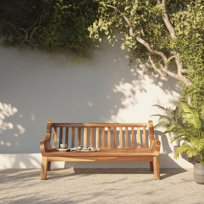 Contemporary Outdoor Wooden Bench With Curved Armrests For Garden Or Porch