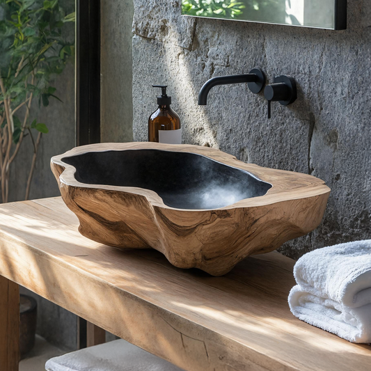 Handcrafted Mid Century Wood Wash Basin For Bathroom
