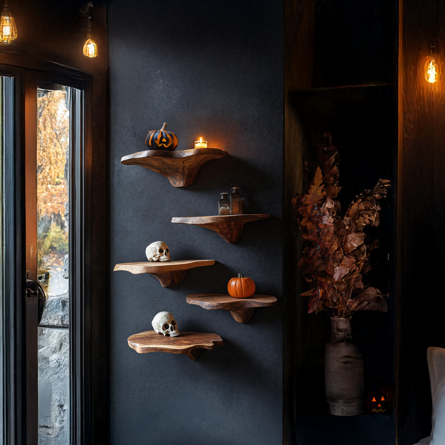 Handcrafted Wooden Mushroom Shelf Halloween Furniture Design