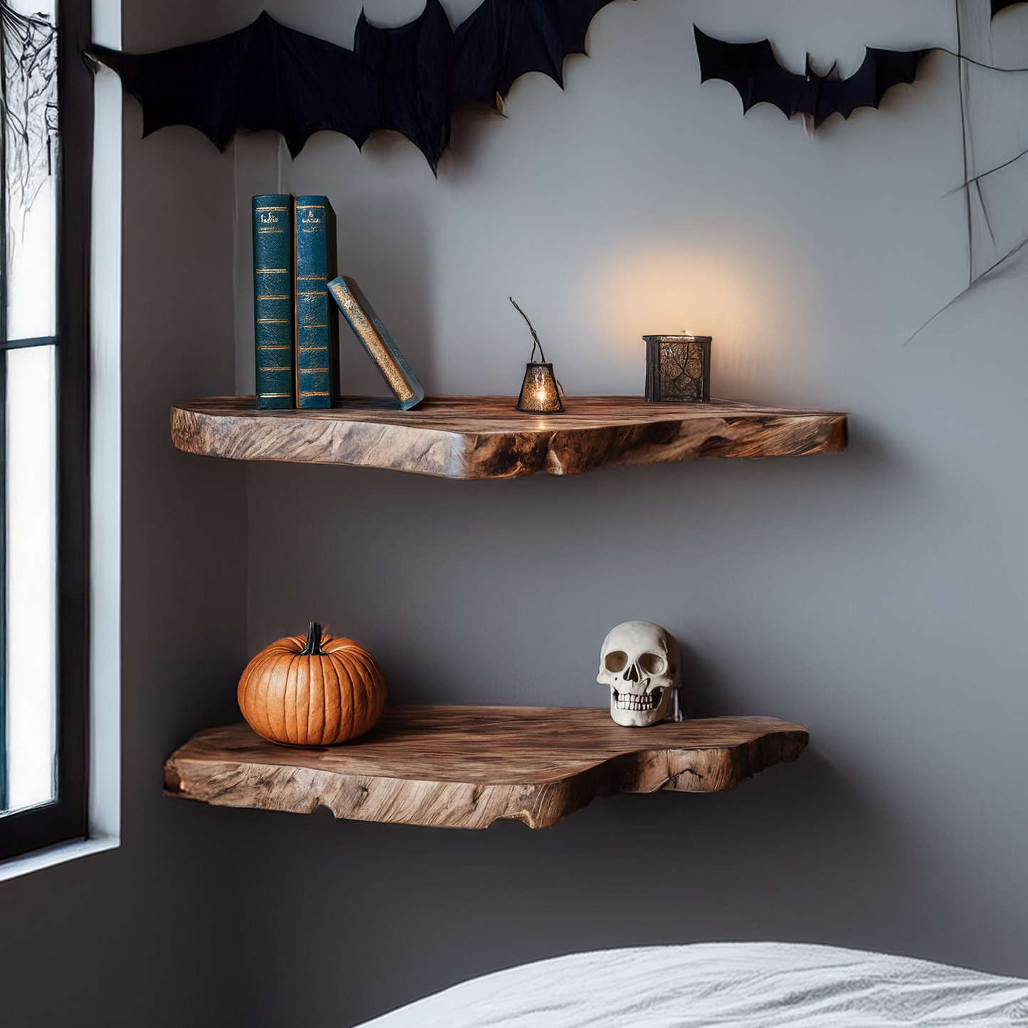 Farmhouse Solid Wood Shelf For Furniture Decor With Halloween Storage