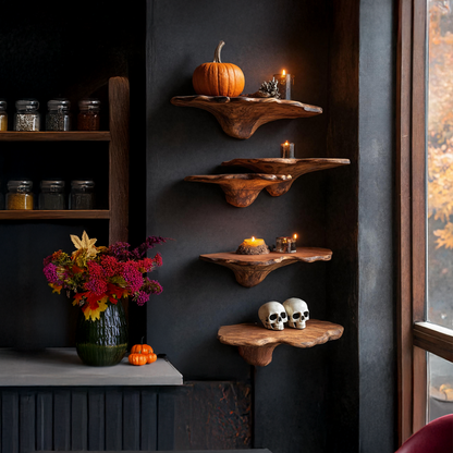 Farmhouse Live Edge Mushroom Shelf For Halloween Bedroom Decor