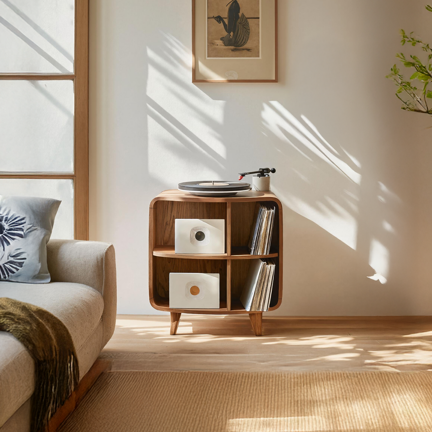 Mid Century Record Stand With Storage For Livingroom