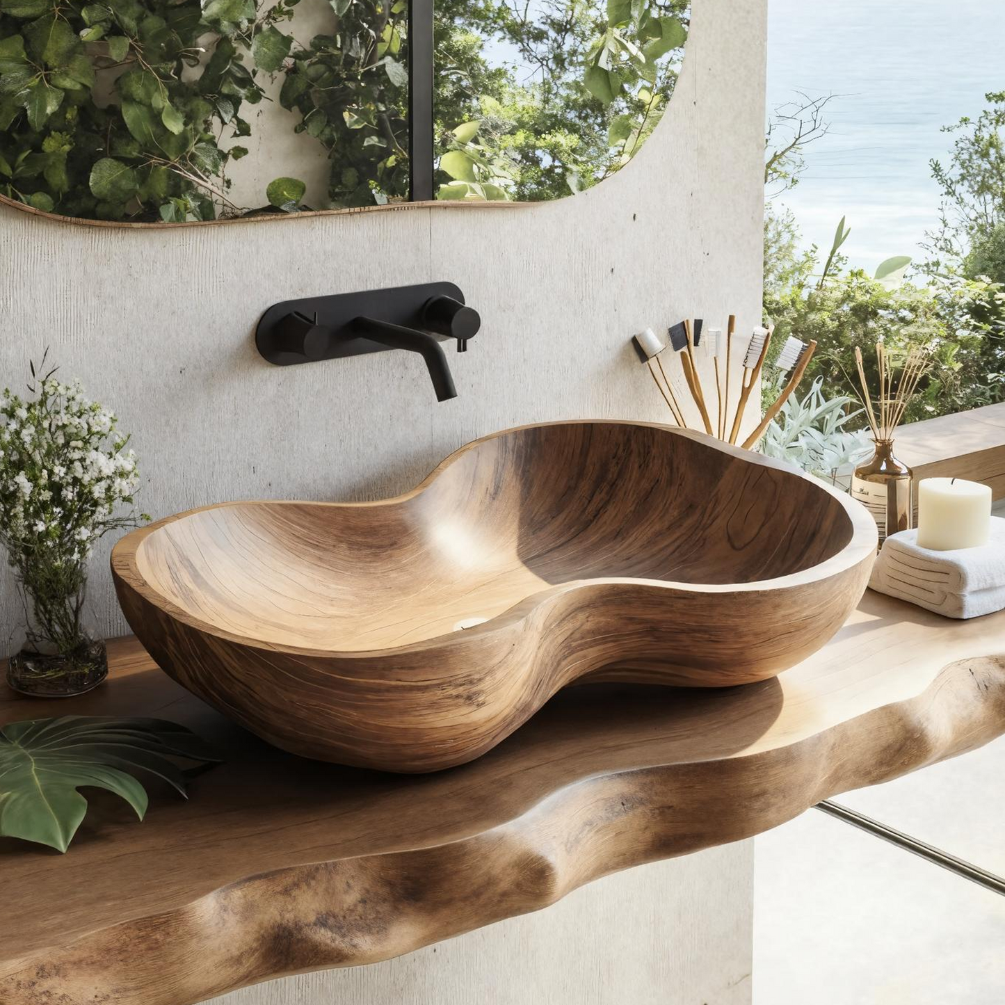 Rustic Wooden Vessel Sink For Eco Friendly Bathroom Look