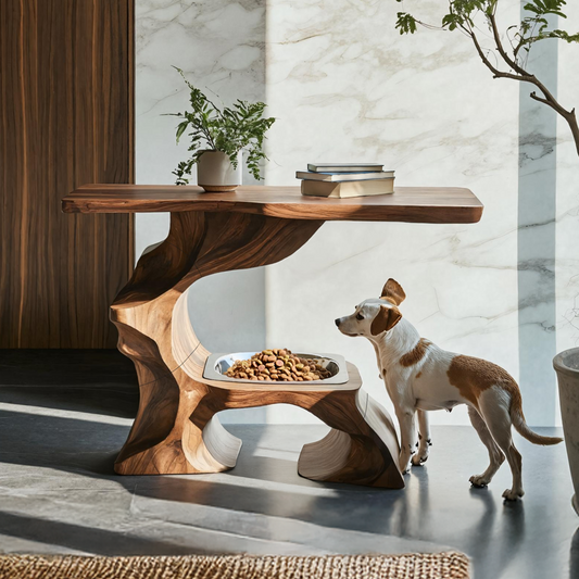 Farmhouse Style Wooden Dog Bowl For Pet Feeding