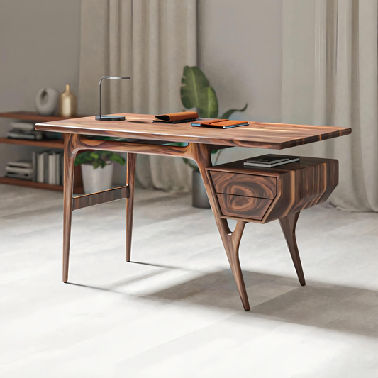 Mid Century Modern Wooden Writing Desk With Floating Drawer For Studio