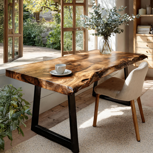 Modern Live Edge Wooden Desk With Metal Legs For Home Office Or Studio
