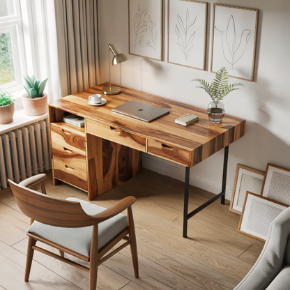 Modern Wooden Desk With Drawers For Home Office Or Study