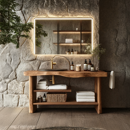 Handcrafted Wooden Storage Vanity For Bathroom Decor