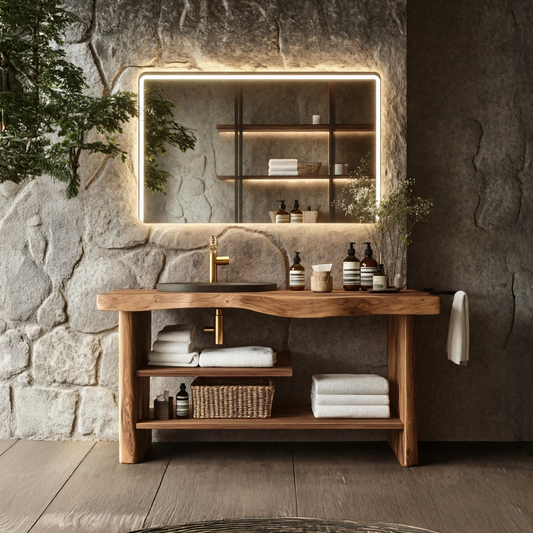 Handcrafted Wooden Storage Vanity For Bathroom Decor