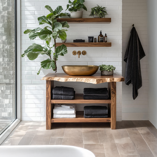 Farmhouse Wooden Vanity For Bathroom Furniture Setup