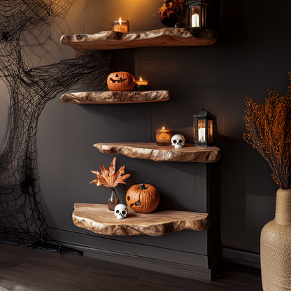 Handcrafted Live Edge Floating Shelf For Bedroom Unique Halloween Accent