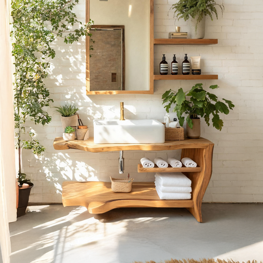 Rustic Wooden Vanity With Sink Space For Bathroom Use