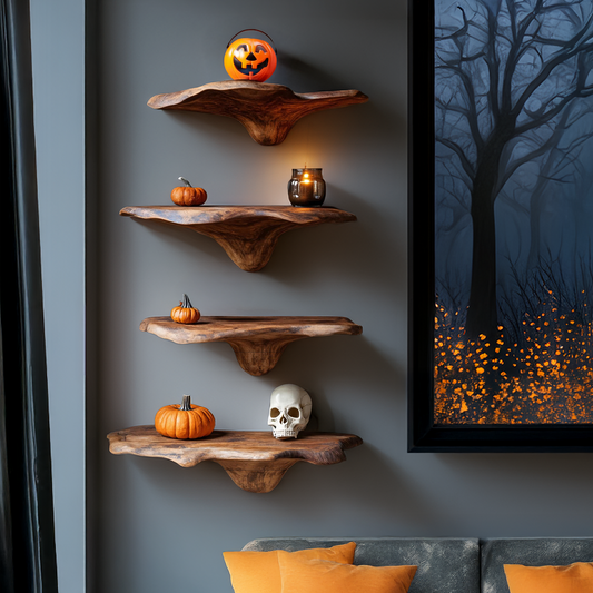 Handcrafted Live Edge Mushroom Shelf For Halloween Entryway