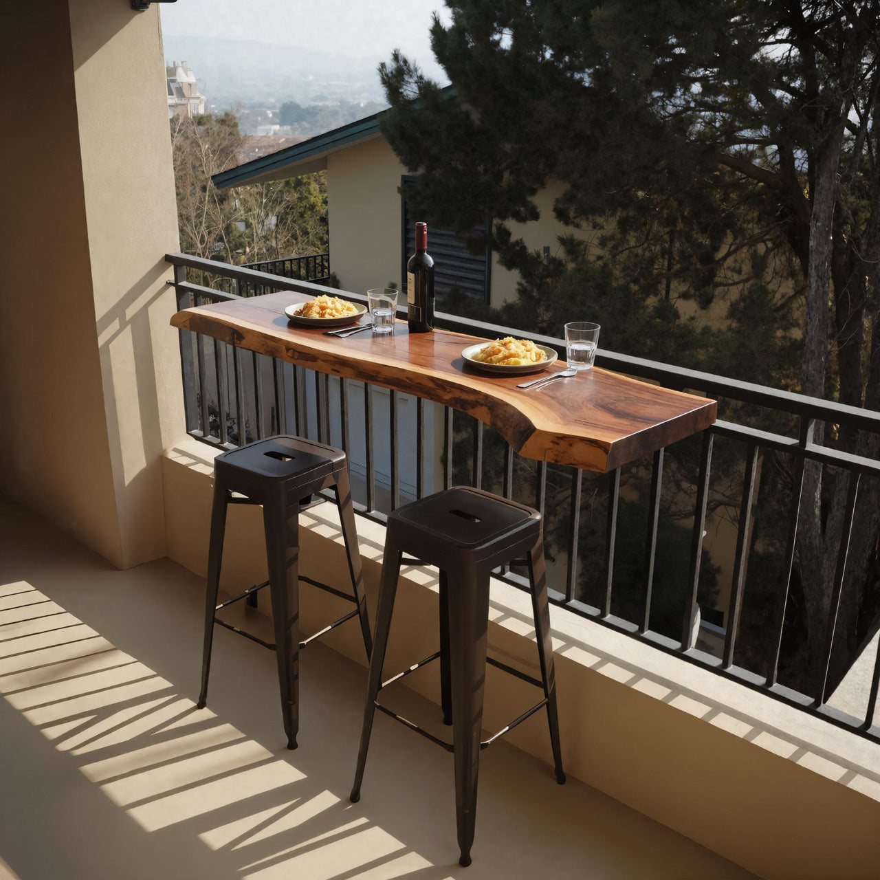 Live Edge Solid Wood Balcony Bar Table For Rail Mount Outdoor Breakfast