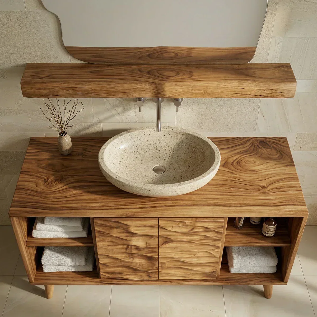 Traditional Bathroom Vanity Cabinet in Handcrafted Natural Solid Wood - Rustirawood