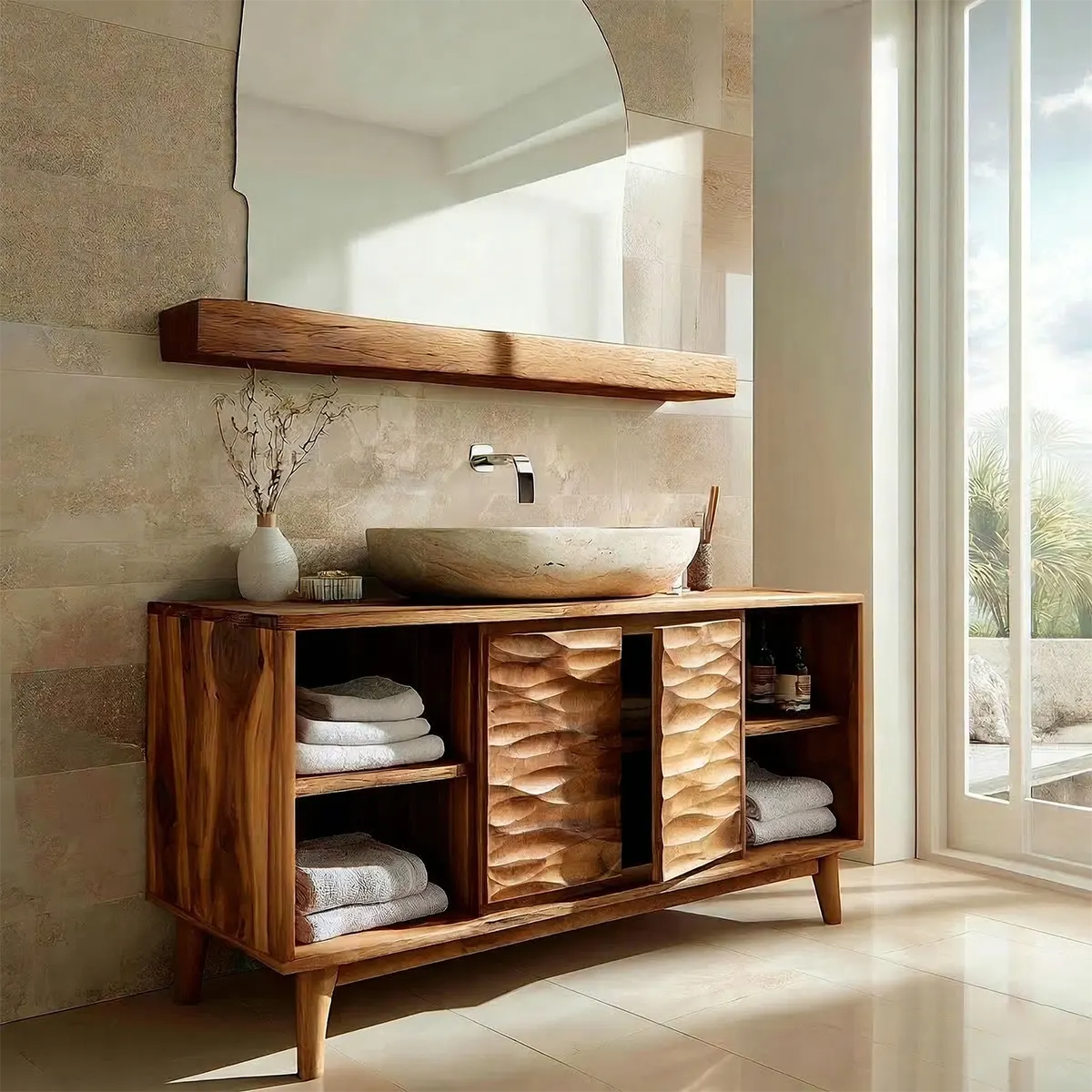 Traditional Bathroom Vanity Cabinet in Handcrafted Natural Solid Wood - Rustirawood