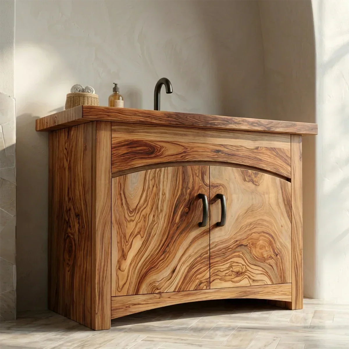 Traditional Bathroom Vanity Cabinet in Natural Solid Wood - Rustirawood