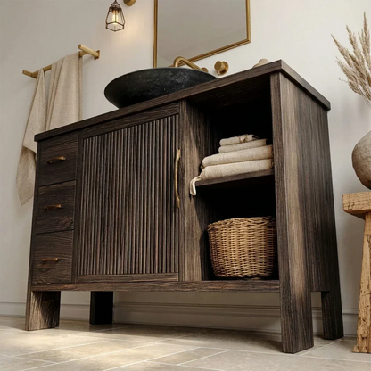 Traditional Bathroom Vanity Cabinet with Drawer Storage in Natural Solid Wood - Rustirawood