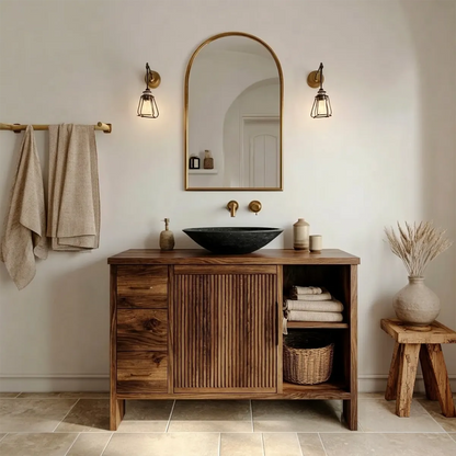 Traditional Bathroom Vanity Cabinet with Drawer Storage in Natural Solid Wood - Rustirawood