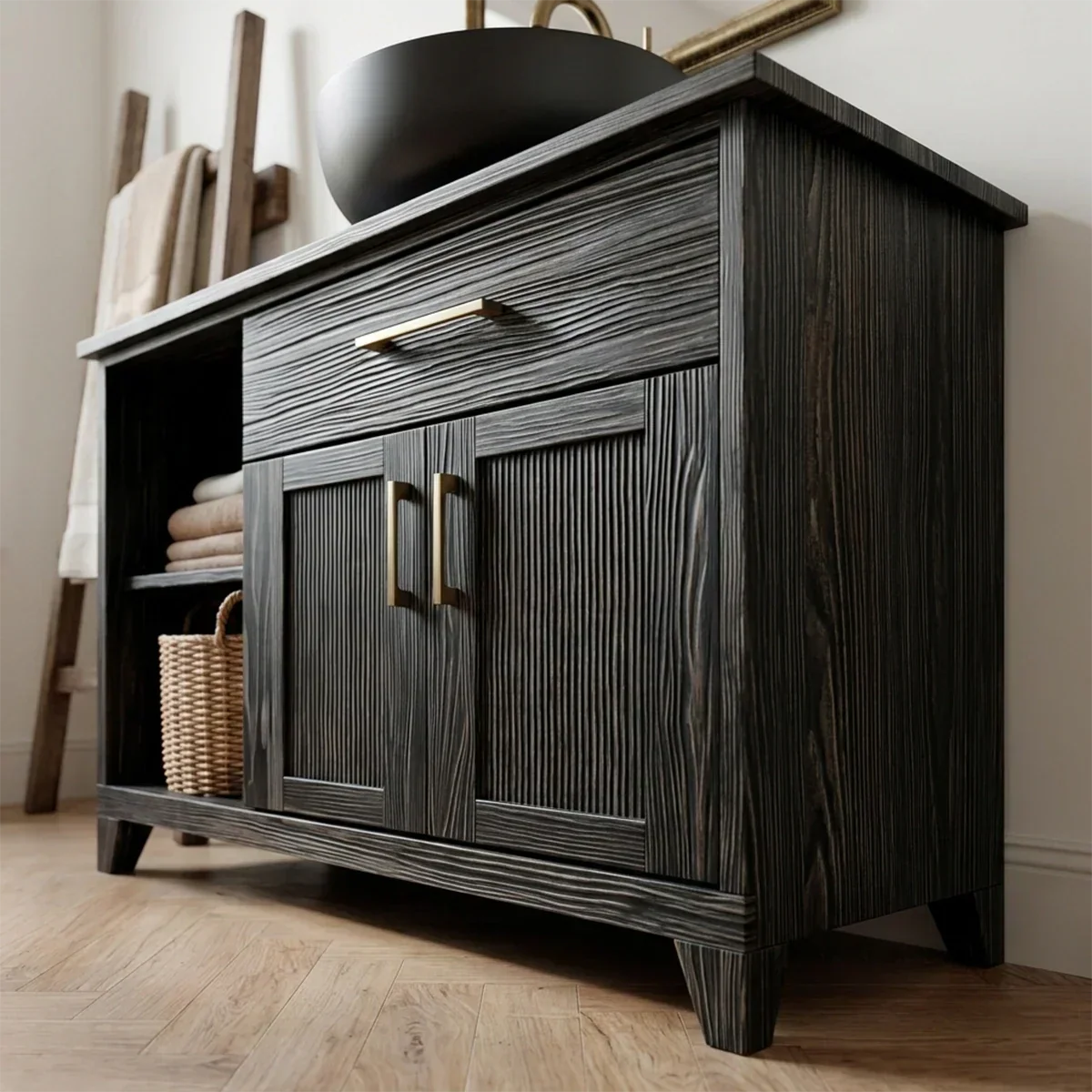 Traditional Bathroom Vanity Cabinet with Storage in Natural Solid Wood - Rustirawood